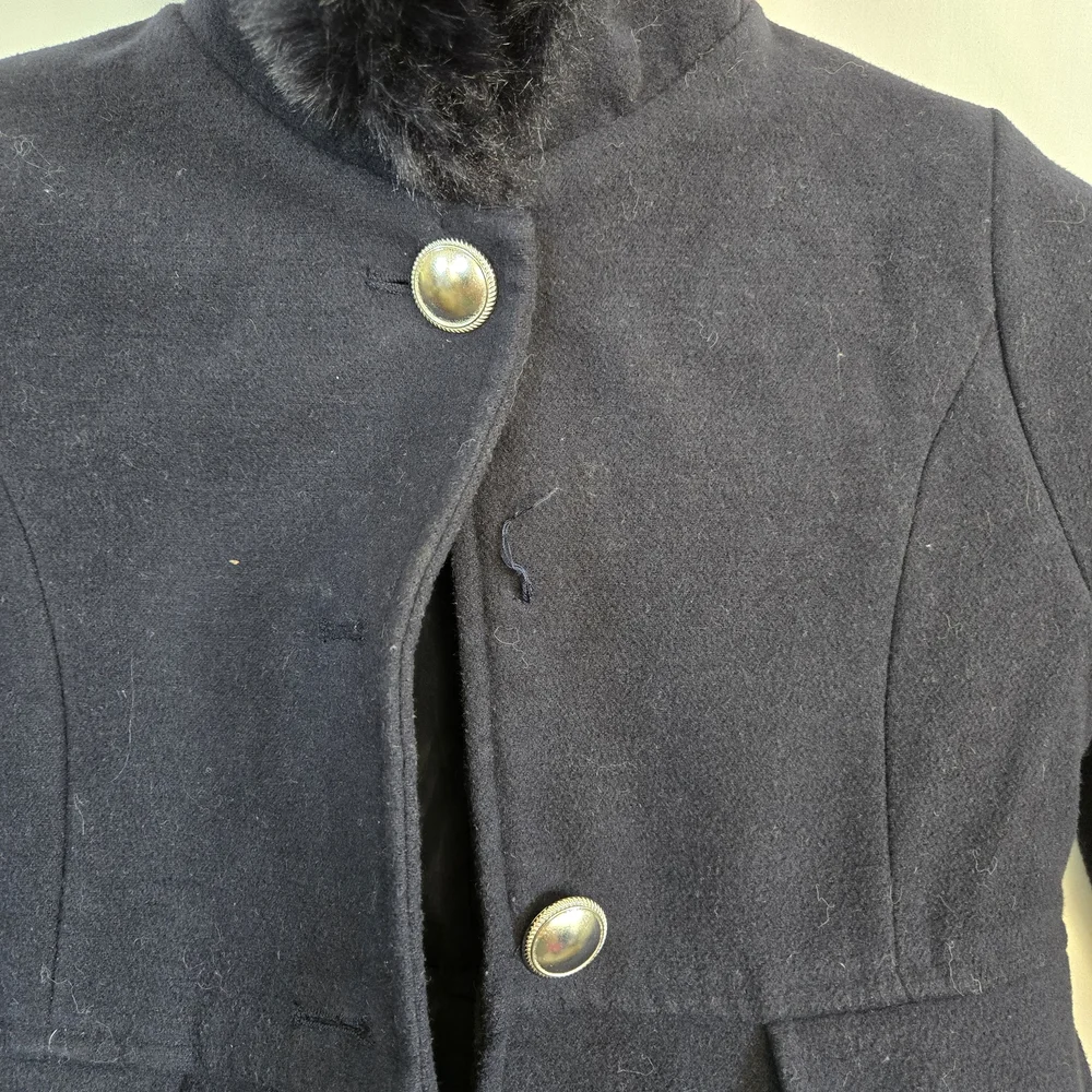 Rothschild & Co Girls Navy Blue Hooded Faux Fur Trim Lined Swing Pea‎ Coat Sz 6